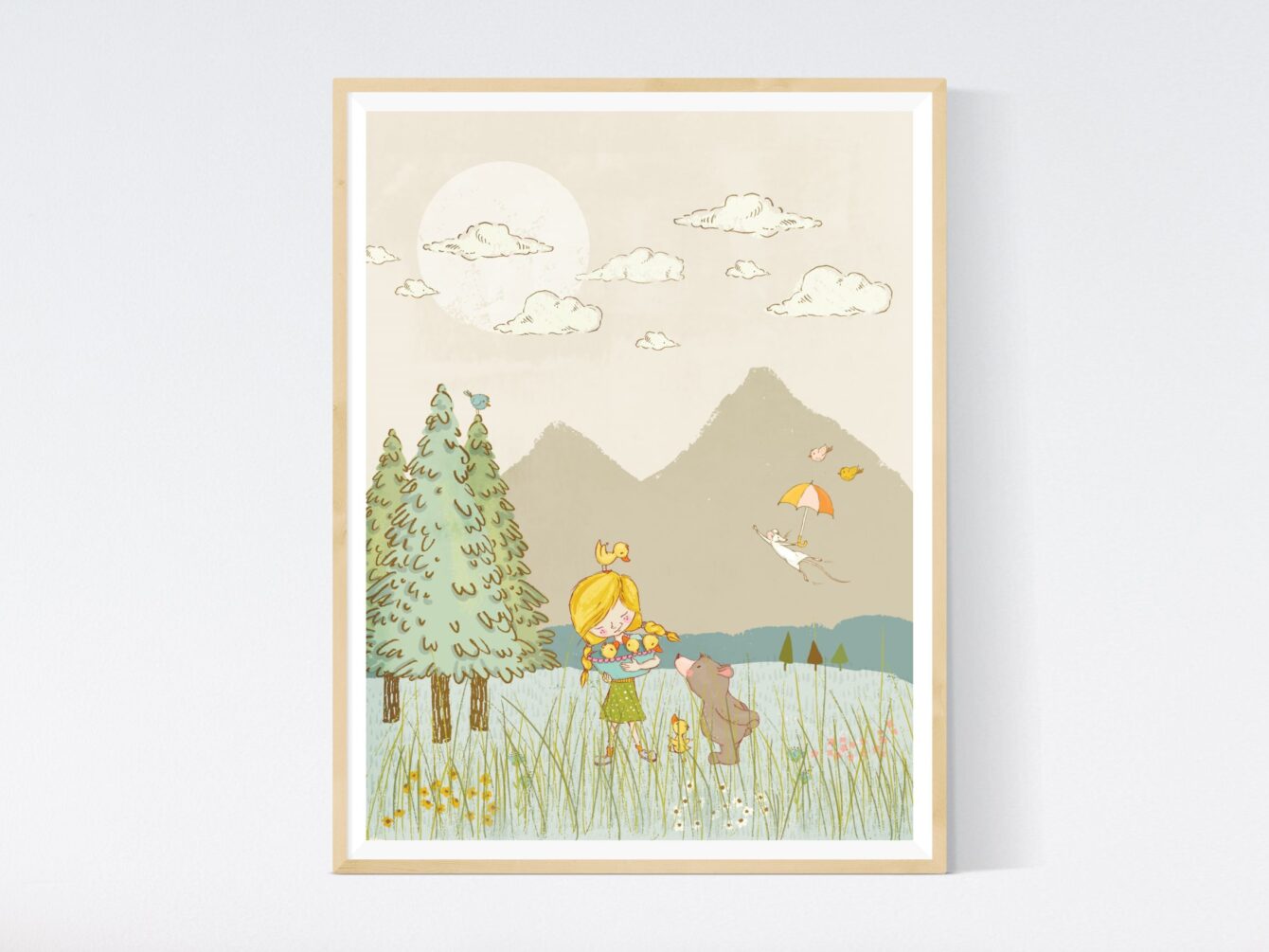 Little Girl, Ducklings & Bear