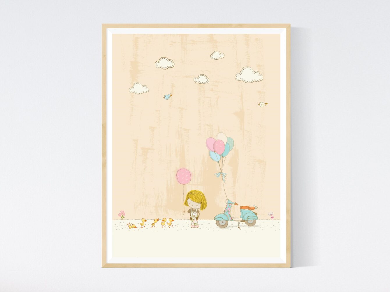 Summer Scene - Girl and Ducklings